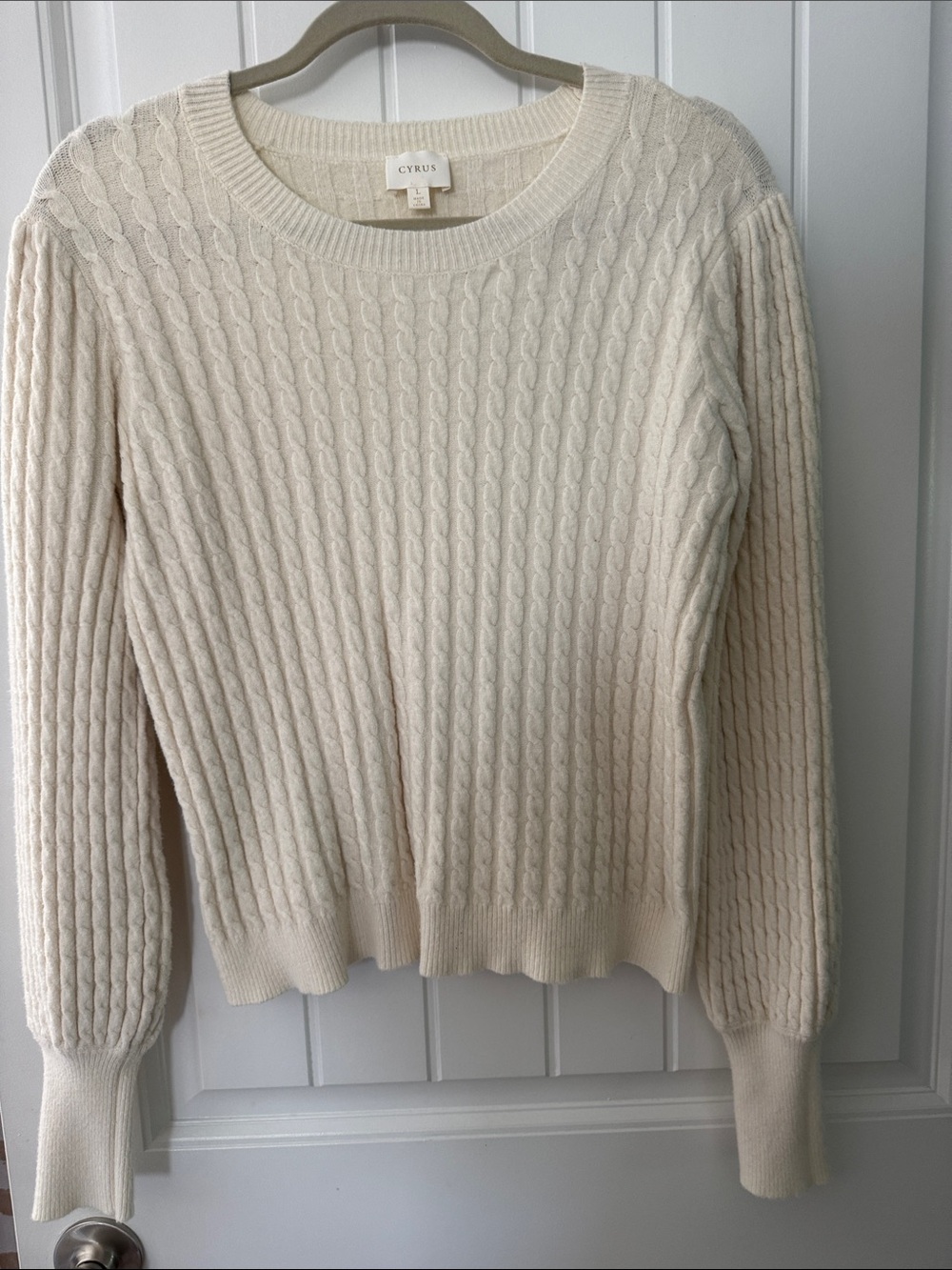 Cyrus Ivory Cable Knit Crewneck Sweater